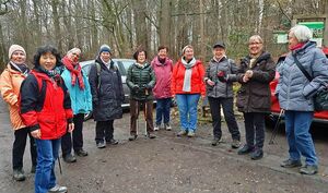 Wandergruppe auf Waldparkplatz
